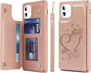 Cavor for iPhone 11 Wallet Case with Card Holder, Heart Rose Gold