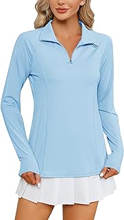 LOMON Chemises à manches longues pour femme - Protection solaire - Fermeture éclair 1/4 - Séchage rapide - Pull de randonnée à quart de fermeture éclair pour femme