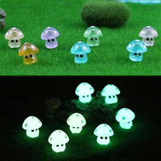 21pcs Mini Resin Glow in the Dark Mushrooms (7 Colors, 3pcs per Color) Fairy Garden Potted Plants DIY Micro Landscape Decor