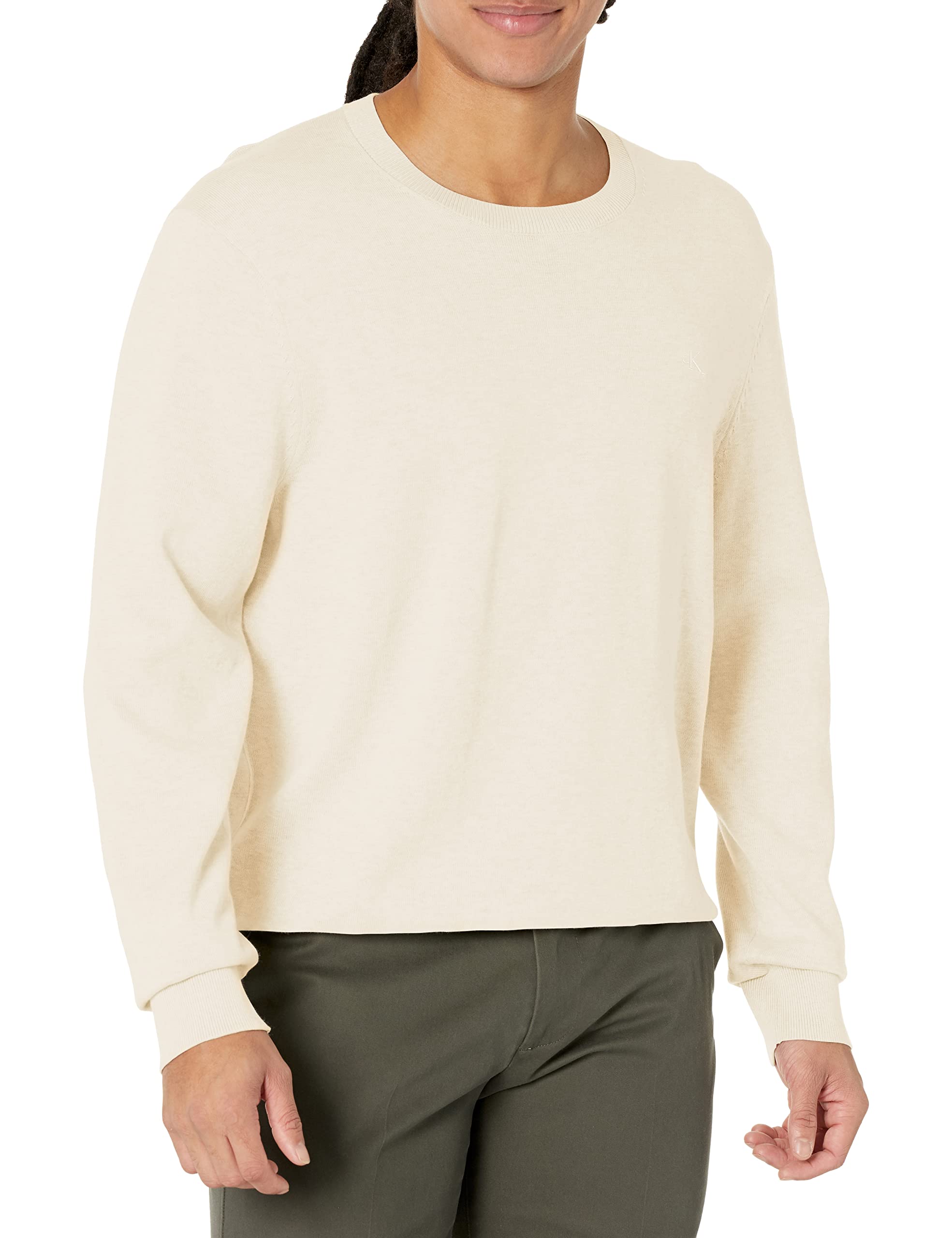 Calvin Klein Supima Cotton Solid Monogram Logo Sweater Men (Pack of 1)