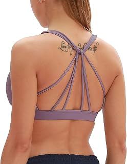 icyzone Women's Padded Strappy Workout Running Sports Bras Medium Impact