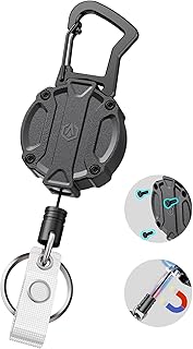 Autonomier 1Pack Heavy Duty Retractable Keychain, 25oz Magnetic Hold | Unbreakable Embedded Body, Tactical Badge Holder Reel Carabiner Clip,ID Card Holder with 30.5" Dyneema Cord