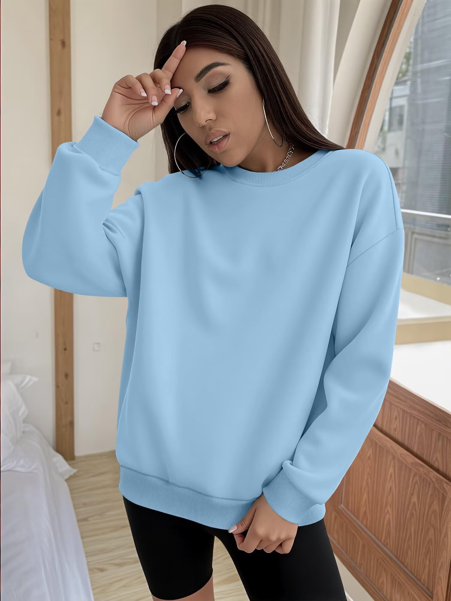 Womens Crew Neck Sweatshirt Casual Fit Long Sleeve Sweatshirt