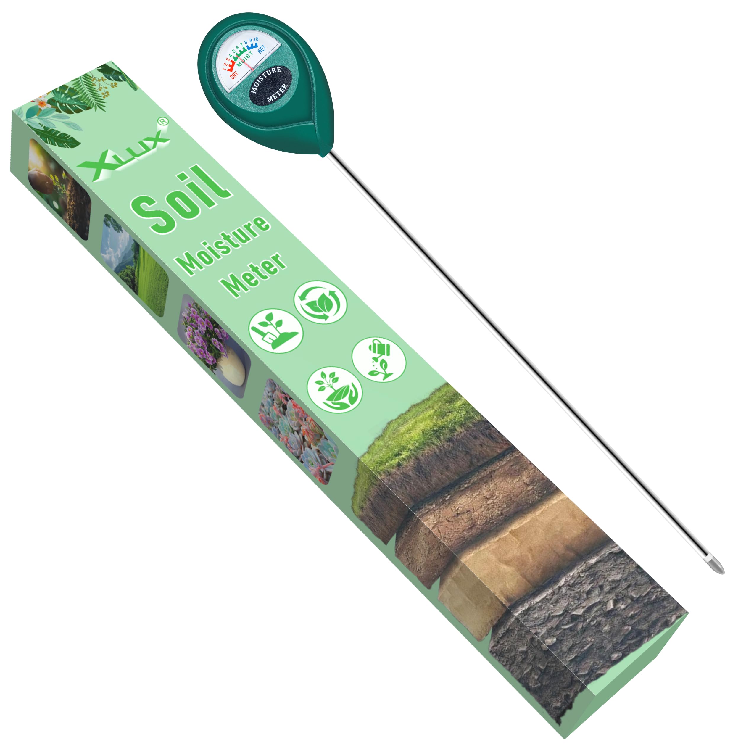 XLUX Long Probe Plant Soil Moisture Meter, Indoor Outdoor use, Battery-Free | lo