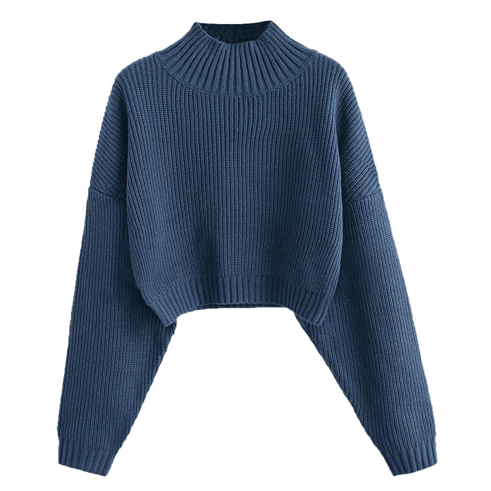 ZAFUL Women's Pullover Sweater Drop Shoulder Plain Knitted Cropped Sweater Pullo
