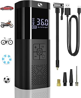 SERVOMASTER Portable Air Compressor, Mini Compressor with Pressure Gauge | 150PSI Portable Electric Inflator with LED Light, Car Accessories for Men, Suitable for Car Motorcycle Bike Ball