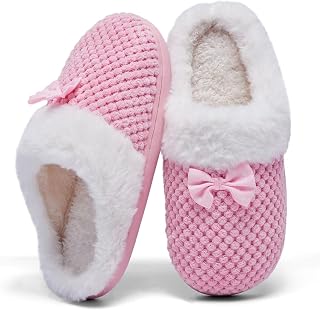 Kids Toddler Girls Slippers Memory Foam Comfort Wool-Like Plush Fleece Lined Winter House Shoes for Indoor