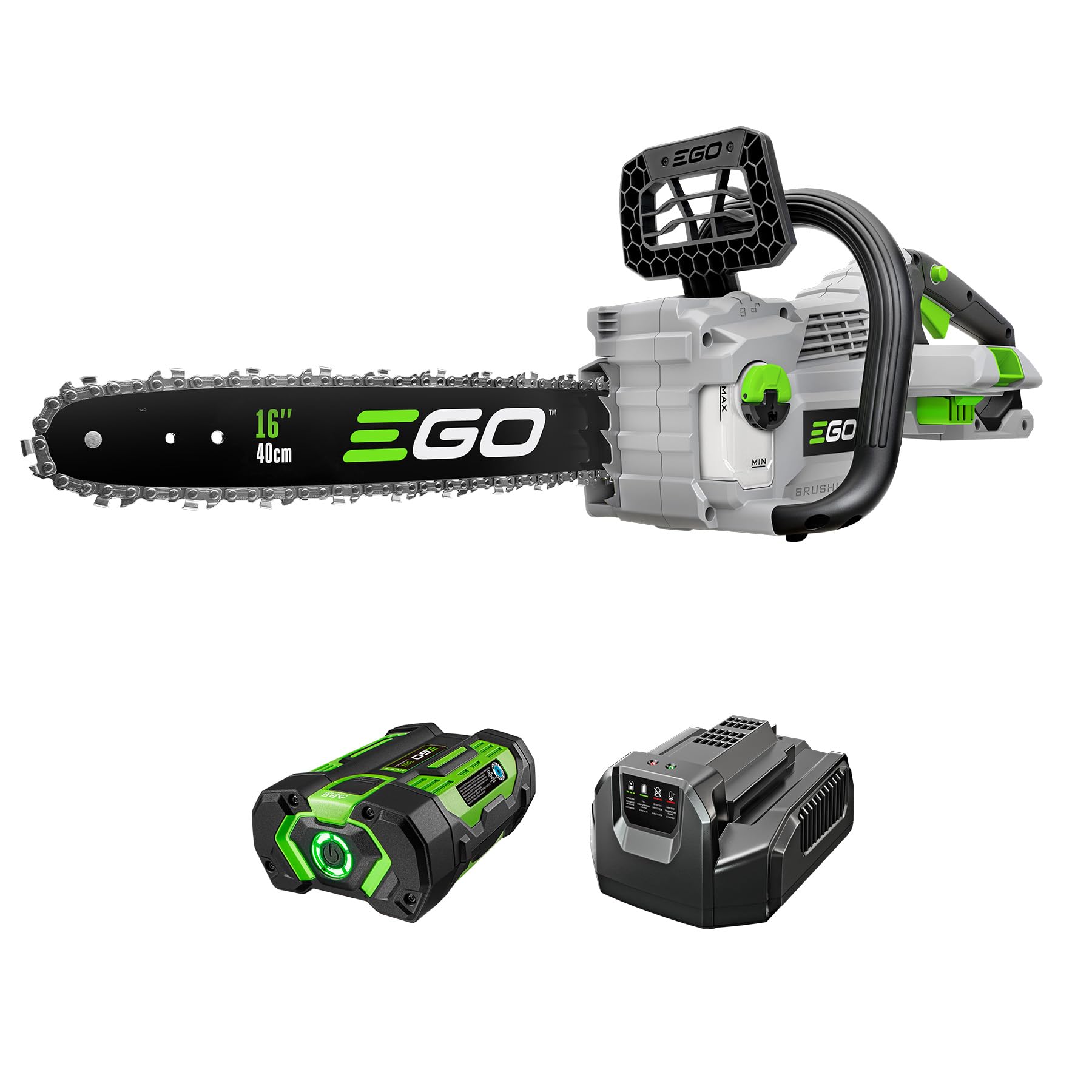 EGO POWER+ Chain Saw, 16” Battery Powered Chainsaw, Electric Cordless, Includes 