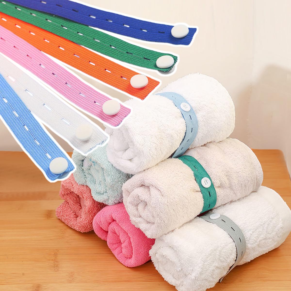 Elastic Bands with Grommets, Colorful Closet Organizer for Sheets and Clothes, A
