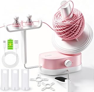 knitly Electric Yarn Winder, Large Capacity Automatic Yarn Ball Winder | Cordless Rechargeable Yarn Cake Winder, Yarn Spinner, 12 oz Yarn Roller, Stepless Speed, Low Noise for Crocheting &amp; Knitting