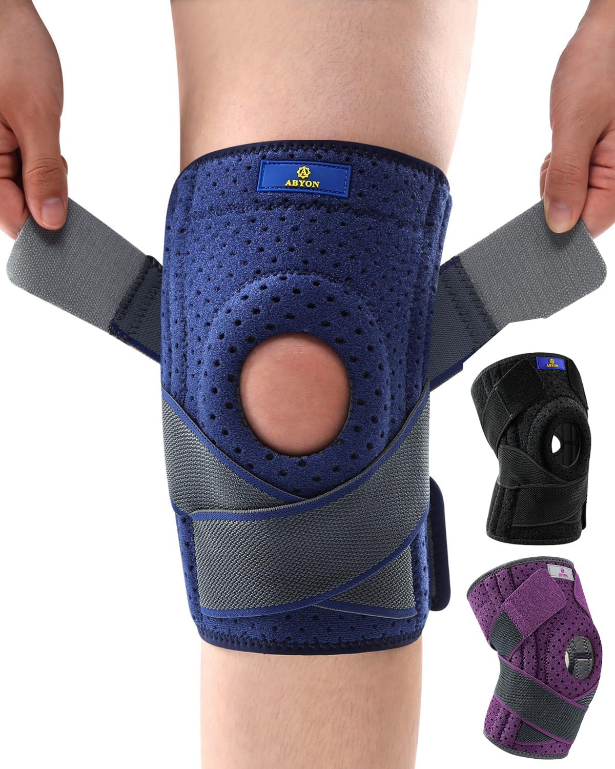 ABYON Knee Brace Adjustable Knee Braces with Side Stabilizers and Patella Gel Pa