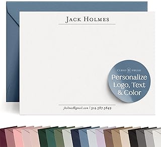 Curio Press Personalized Stationery for Men Custom Notecards, Prestige Flat | A2 to A7, Name & Contact Info Custom Note Cards, Handmade Personalized Stationary, Thank You Cards with Envelopes, Business