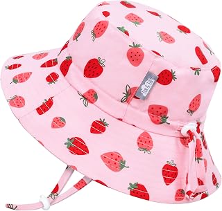 Jan & Jul UV Protection Toddler Water Hat Girl, Foldable, Quick Dry (L: 2-5 Years, Pink Strawberry)