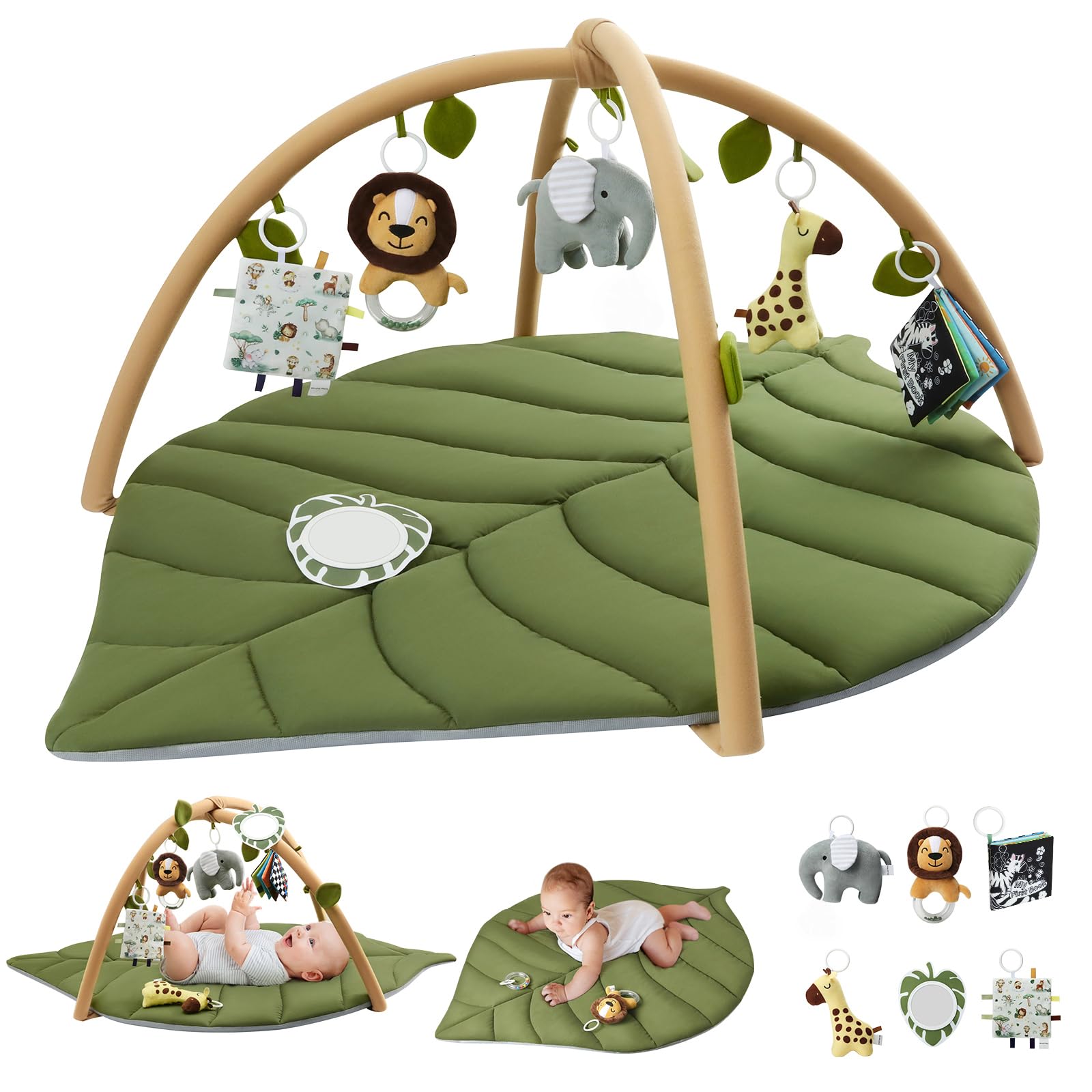 Blissful Diary Baby Play Gym & Activity Mat, Oversize Leaf Shaped Baby Play Mat 