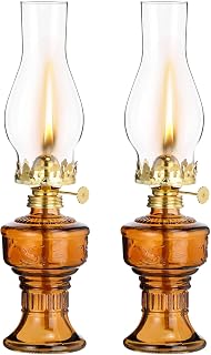 2 Pcs Oil Lamps for Indoor Use, Hurricane Kerosene Lamp, Brown | Vintage Chamber Kerosene Lantern, with Adjustable Fire Wick Lighting Oil Lantern for Home Emergency Lighting, 13'' High