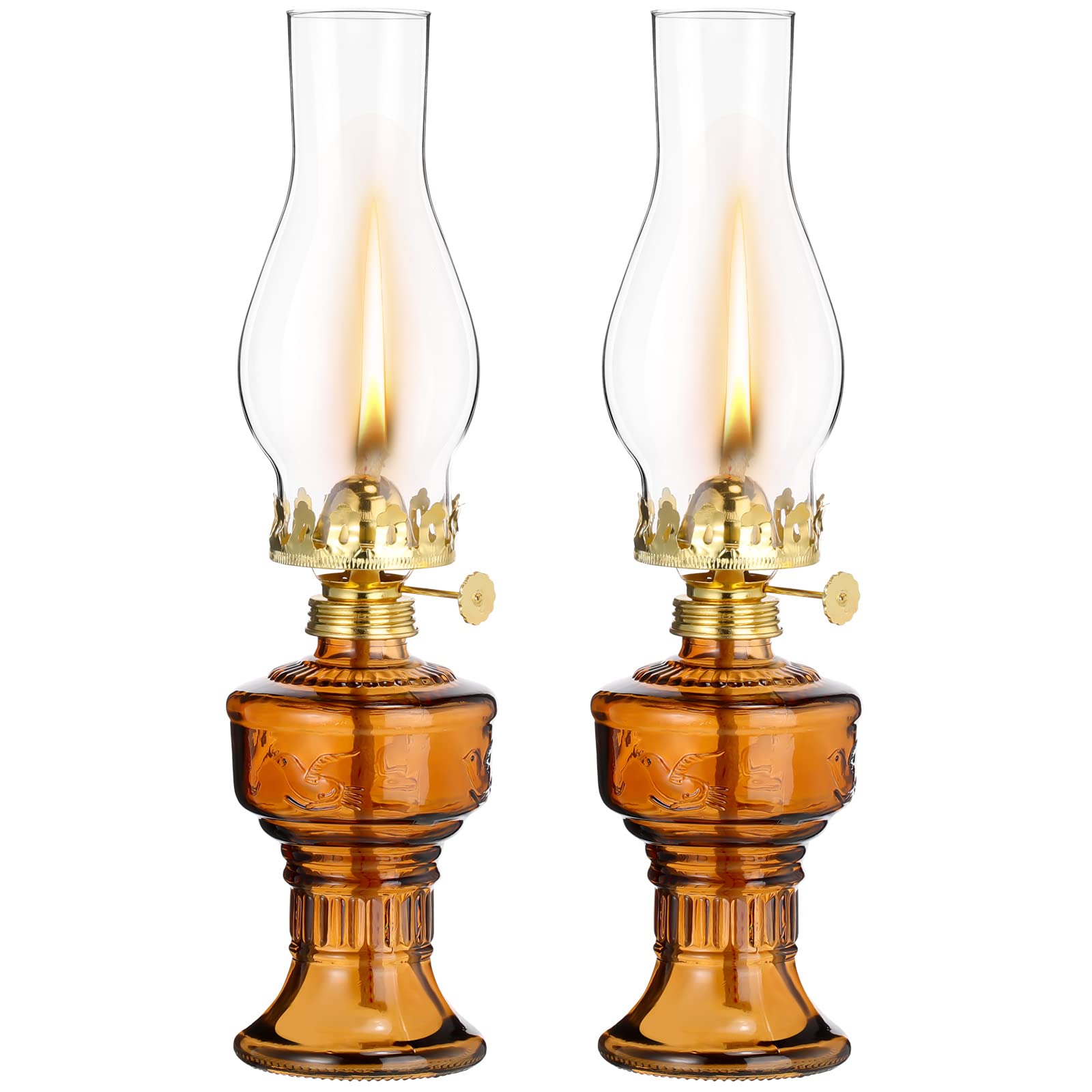 2 Pcs Oil Lamps for Indoor Use, Hurricane Kerosene Lamp, Brown | Vintage Chamber