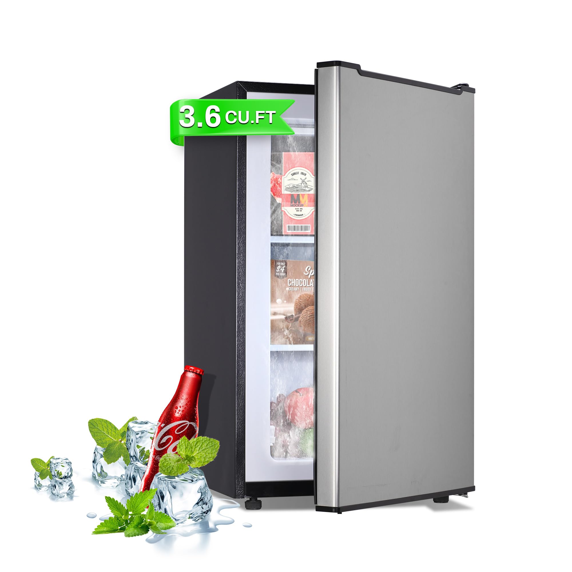 Maine 3.6 Cu. Ft. Small Upright Freezer, Compact Mini Freezer, Silver | with Rev