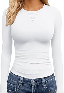 TNNZEET Long Sleeve Shirts for Women Fall Fashion Workout Crop Top Y2K 2026 | Slim Fitted Basic Tee,Soft Stretchy Underscrub,Workout & Business & Going Out,Daily Wear School Teacher Outfit,Winter Clothes