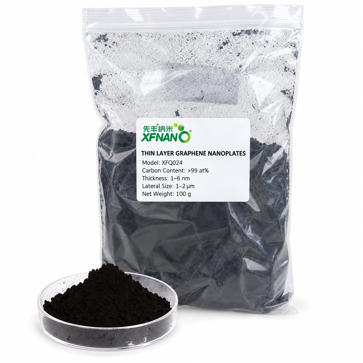 XFNANO Thin Layer Graphene Nanoplates, >99 at% Carbon, 1-6 nm, 100 g | Conductiv