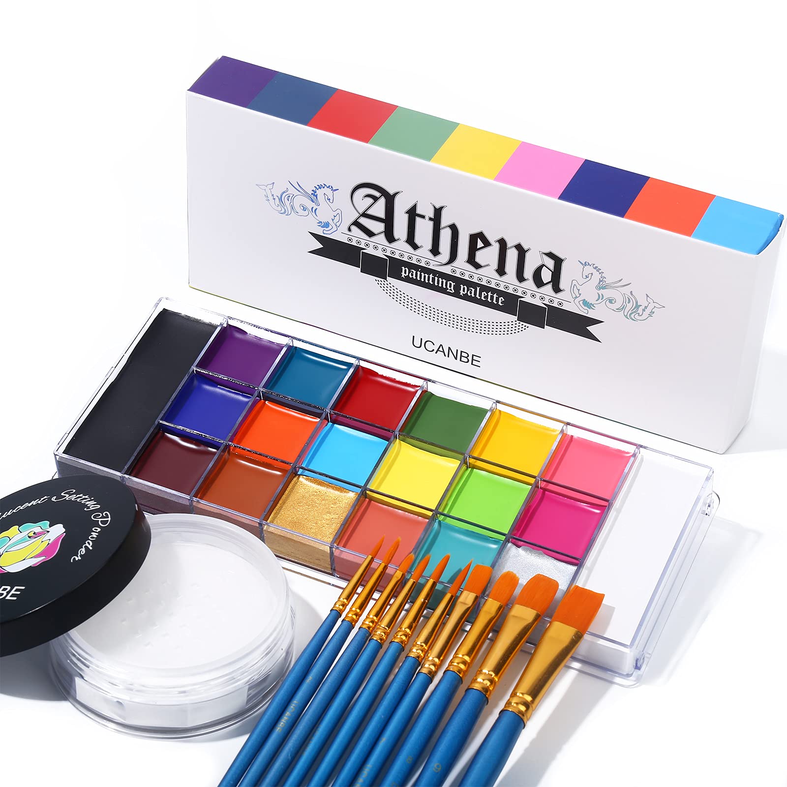 UCANBE Athena Face Body Paint Oil Palette + Translucent Setting Powder + 10PCS B