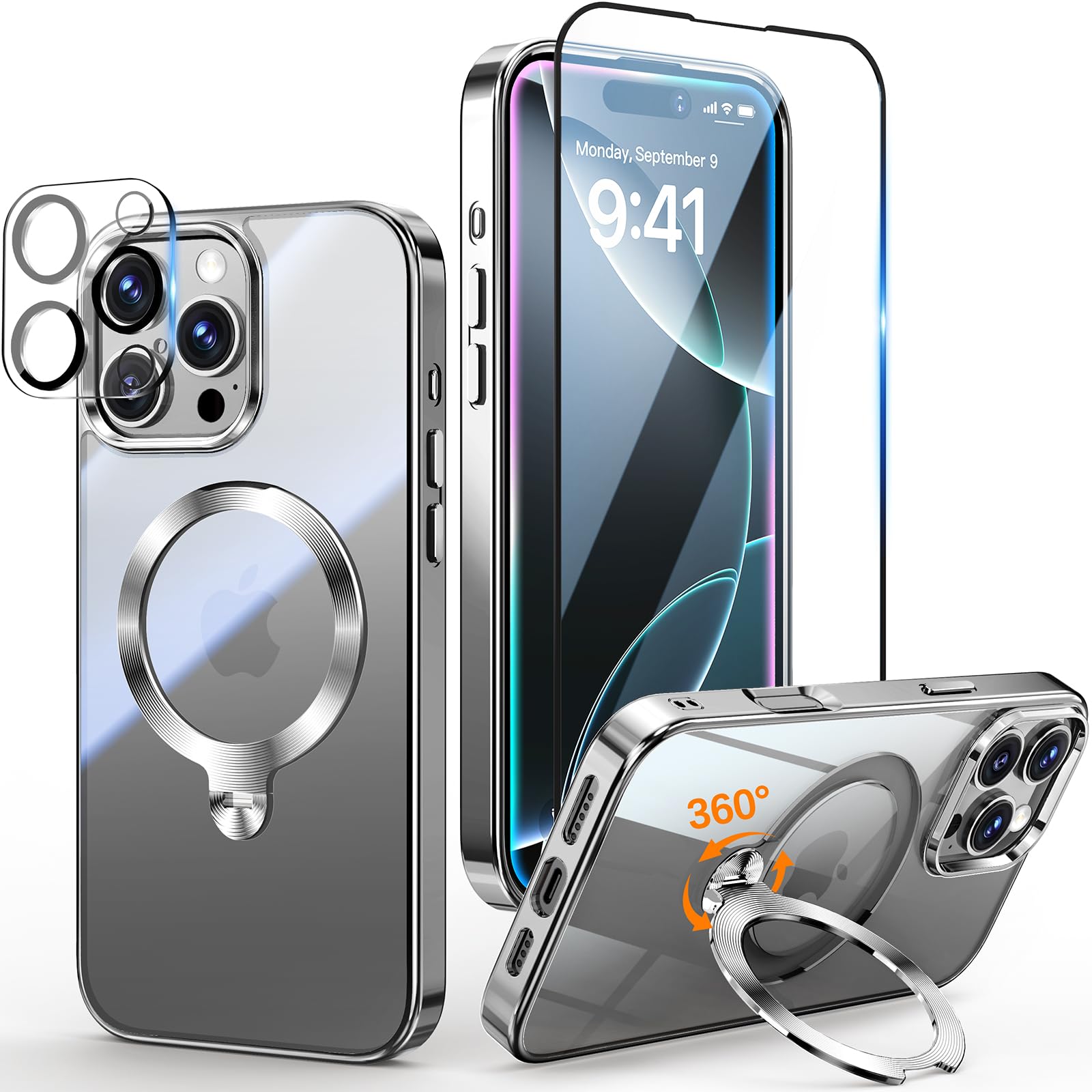 [Tri-Shield Protection] for iPhone 16 Pro Case with 360° Spin Stand Compatible w