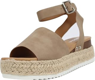 Soda Women's Topic Open Toe Buckle Ankle Strap Espadrille Synthetic Sandals