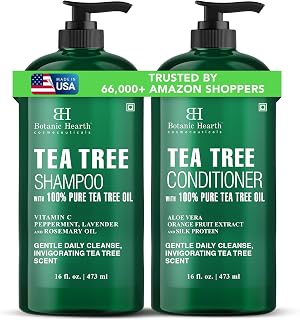 Botanic Hearth Tea Tree Shampoo And Conditioner Set for Men &amp; Women - 32oz | Clarifying Shampoo Enriched With 100% Pure Tea Tree Oil, For Itchy And Dry Scalp, Sulfate/Paraben Free | All Hair Types