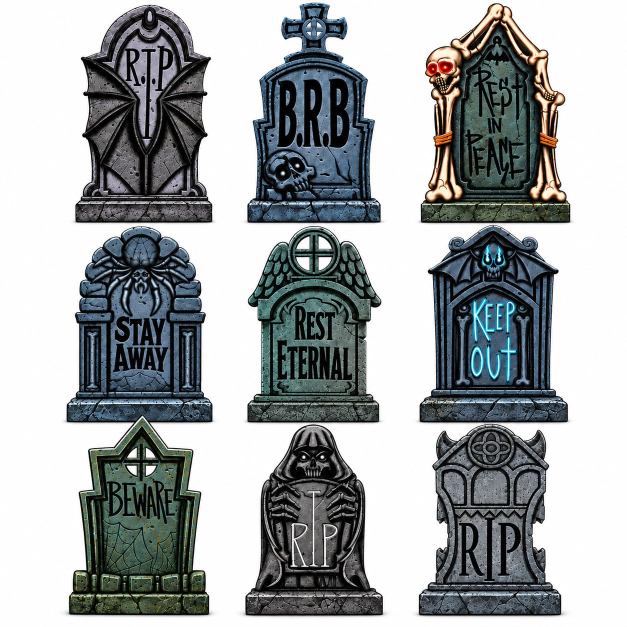 9 Pcs 16" Halloween Tombstones Outdoor Yard Decor, Foam Graveyard Cemetery Heads