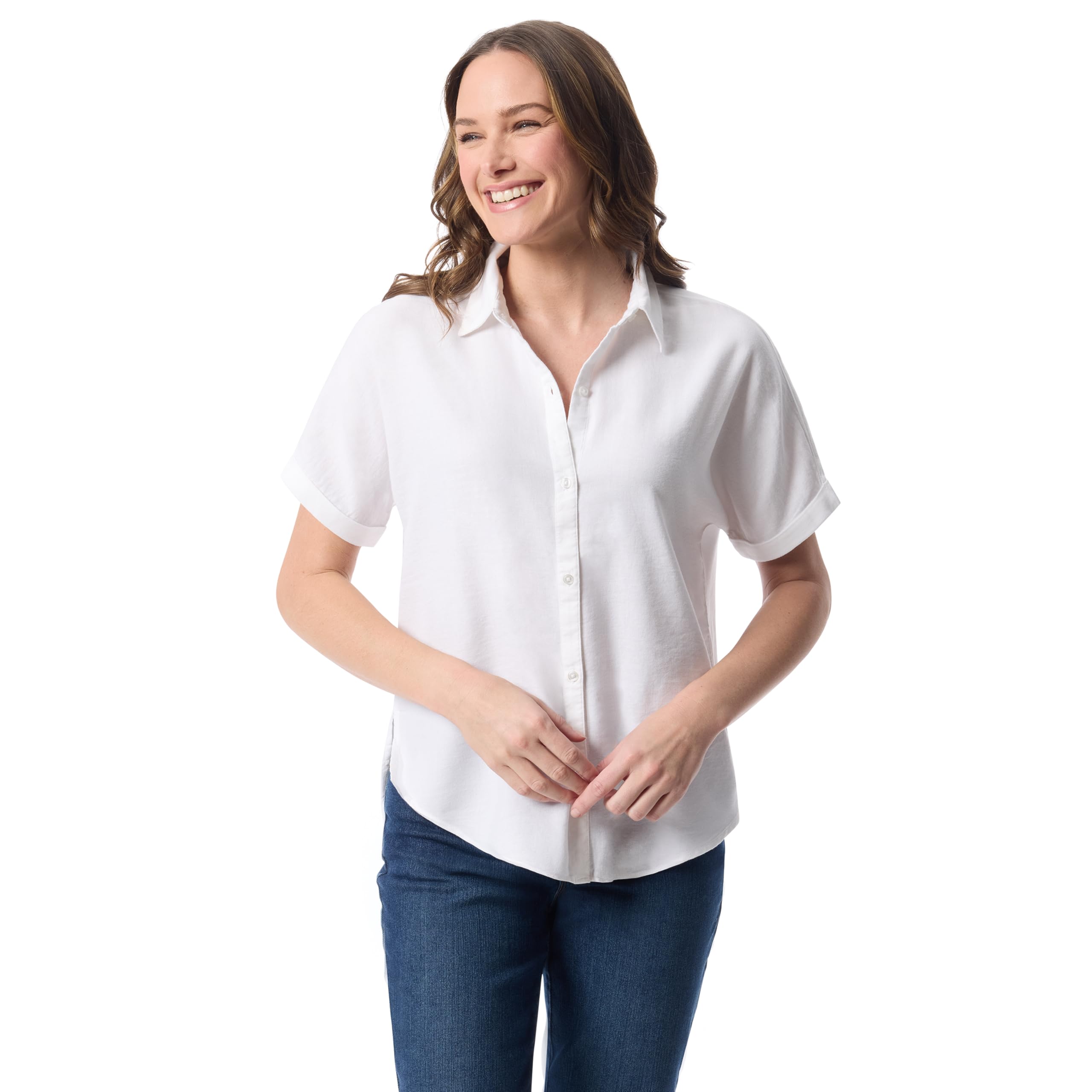 Gloria Vanderbilt Damen Daisy Short Sleeve High-Low Button Down Shirt Standard G