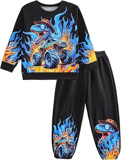 Clothes Sets for Little Boy Long Sleeve Dinosaur Kids Print Pullover Top and Pants 2Pcs Outfits