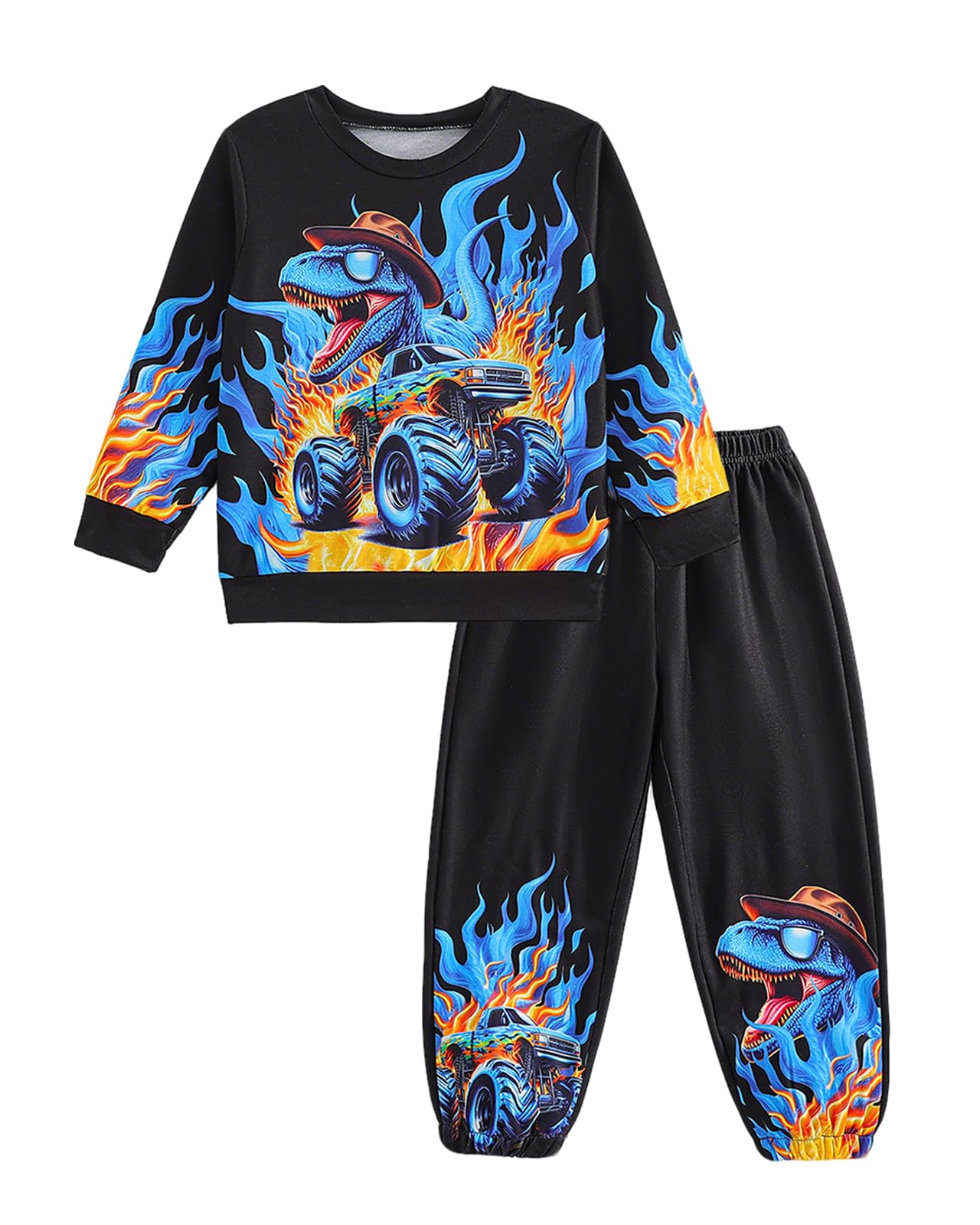 Clothes Sets for Little Boy Long Sleeve Dinosaur Kids Print Pullover Top and Pan
