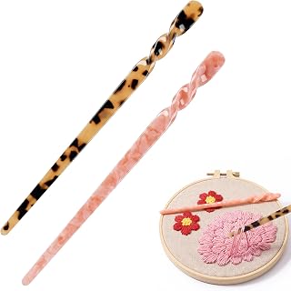 Sabary 2 Pcs Acrylic Needlepoint Laying Tool, Light Tortoiseshell,Pink | Embroidery Handheld Thread Guide, Cross Stitch Anti-twist Tool, Beginners Professional Sewing Kit Must-have