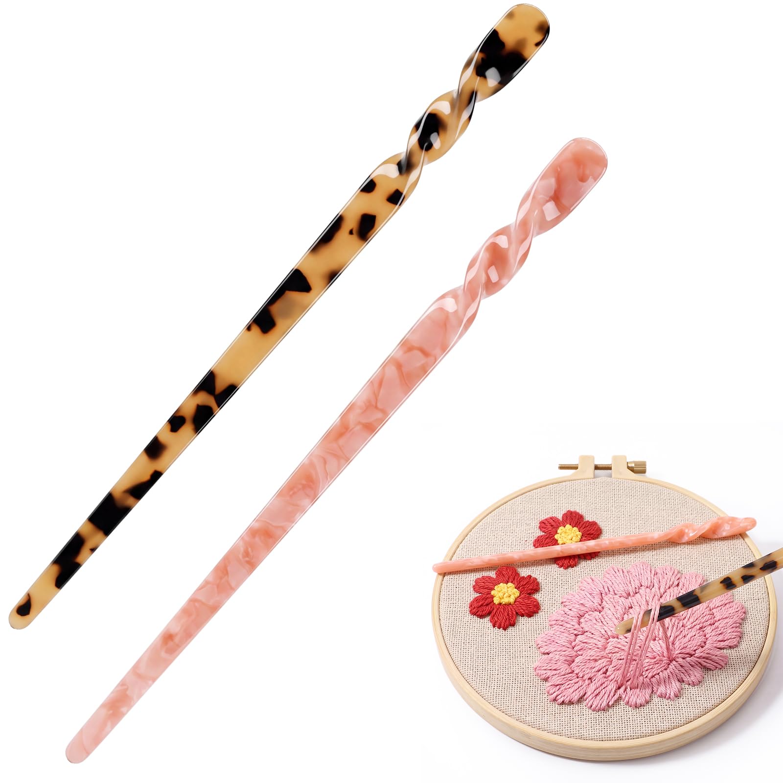 Sabary 2 Pcs Acrylic Needlepoint Laying Tool, Light Tortoiseshell,Pink | Embroid