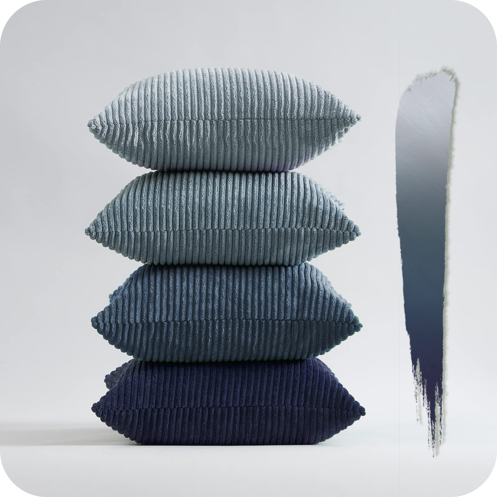 Topfinel Set of 4 Navy Blue Striped Soft Corduroy Decorative Throw Pillow Covers