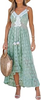 CUPSHE Women's Summer Slip Boho Maxi Dress Lace Up Tassel V-Neck Flare Ruffle Beach Dresses