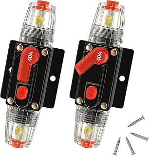 Bolipoeq 40 Amp Manual Reset Circuit Breaker DC 12-48V Waterproof Inline Fuse Holder, 3-15 AWG Overload Protection for Car Audio Sound Amplifier System RV Marine Boat Truck Solar (Pack of 2)
