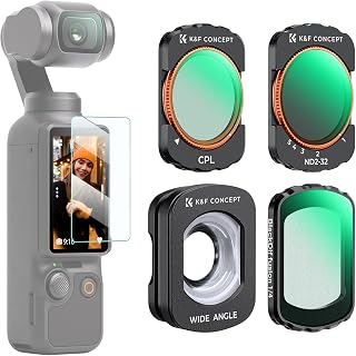 K&F CONCEPT Wide Angle Lens & Black Diffusion 1/4 & ND2-32 & CPL Filter Set | Magnetic, Compatible with Pocket 4/3, Xtra Muse, HD Optical Glass/Multi-Coated, FD161