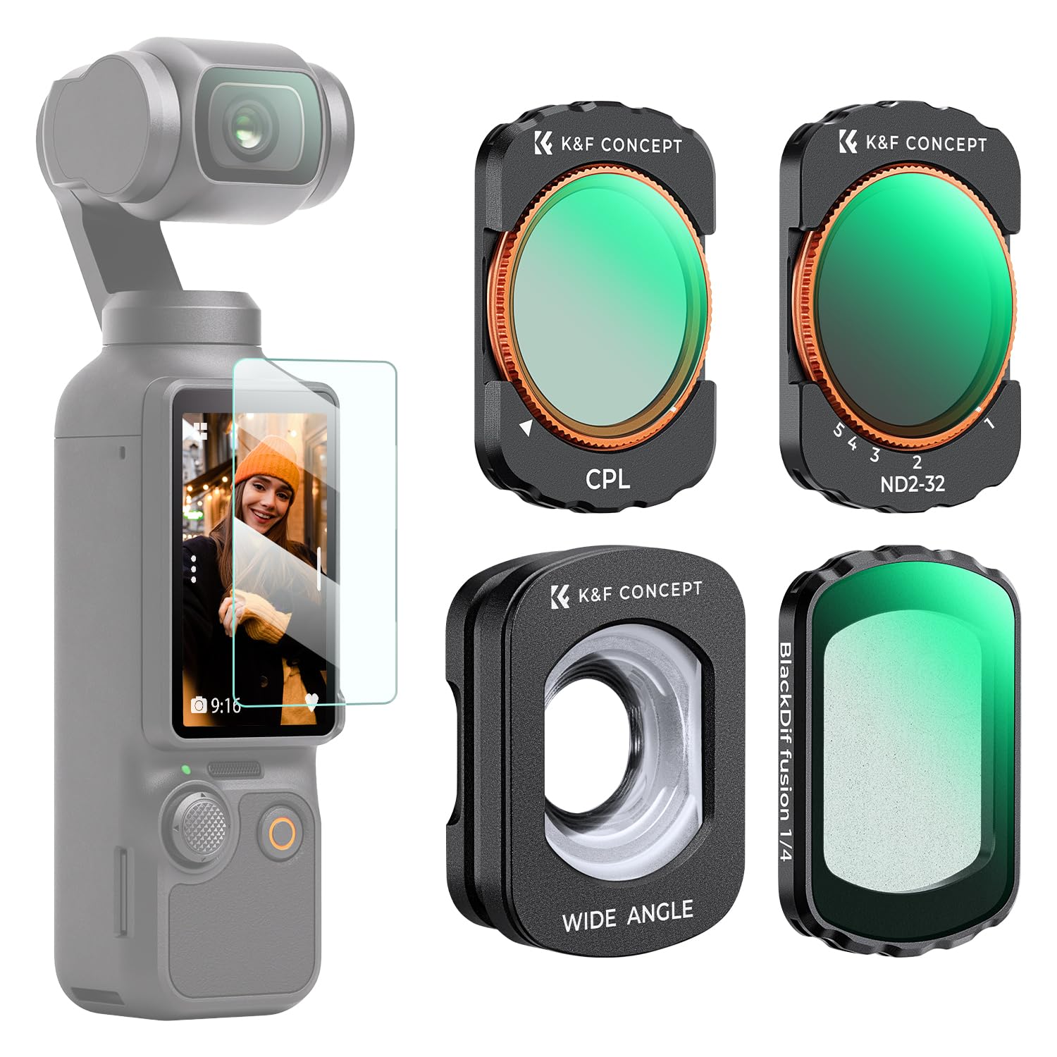 K&F CONCEPT Wide Angle Lens & Black Diffusion 1/4 & ND2-32 & CPL Filter Set | Ma