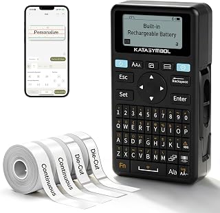 SUPVAN E11 Keyboard & Bluetooth Label Maker Machine with 4 Tapes | Rechargeable, Versatile App with 30+ Fonts and 660+ Icons, Minimal Margin, Inkless, for Home, Kitchen, Office, School