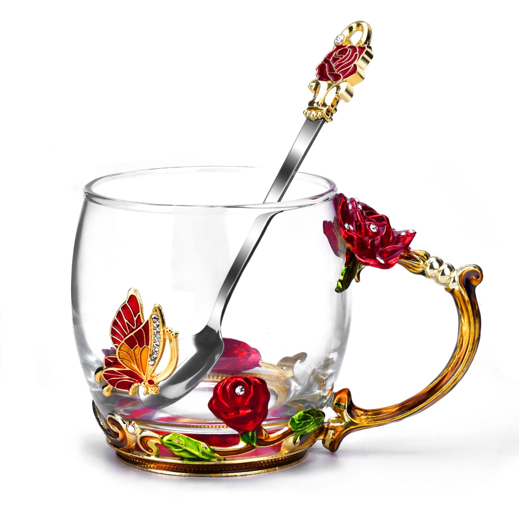 Tea Cup Glass Coffee Enamels Mug Gifts for Mom Women Christmas Birthday | Valent