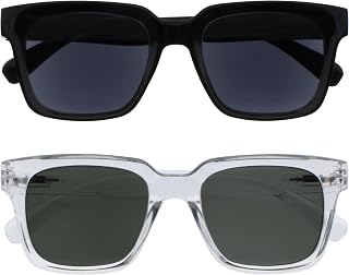OPULIZE RA Reading Black & Green Tinted Lenses Sunglasses Anti-Glare UV400 Protection Oversized Rectangle Frame Spring Hinges Unisex +2.50 Black