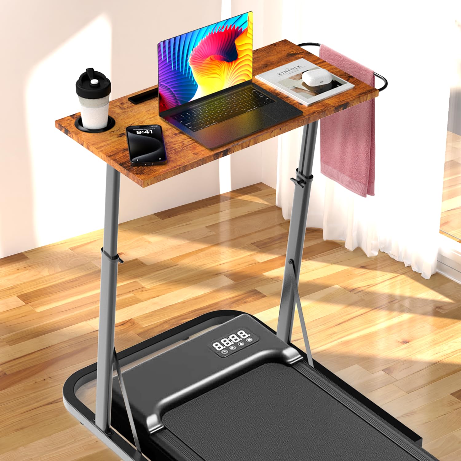 Adjustable Standing Desk for Walking Pad Treadmill, Desk for Cycling/Bike, Works