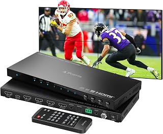 PORTTA 2x2 HDMI or USB-C Video Wall Controller 4K 60Hz, Video Wall Processor with 11 Splicing Modes, RS232, 180° Rotate, Audio Extractor, 2x2,1x2,1x3,1x4,2x1,3x1x4x1, 4 tv Screens into 1 Wall Display