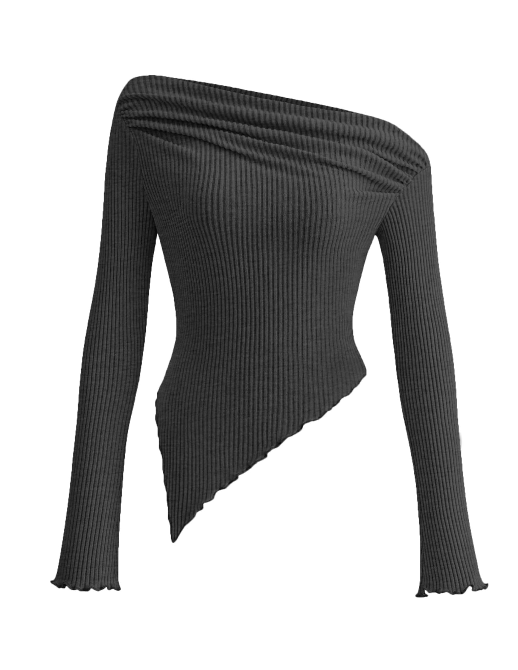 PRETTYGARDEN Women's Long Sleeve Y2K Crop Top Trendy Off Shoulder Asymmetrical F