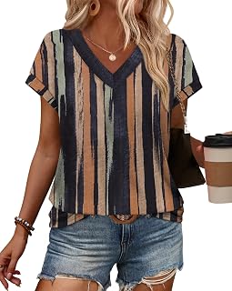 Womens T Shirts V Neck Cap Sleeve Summer Tops Basic Women Blouses Beach Vacation Spring Clothes
