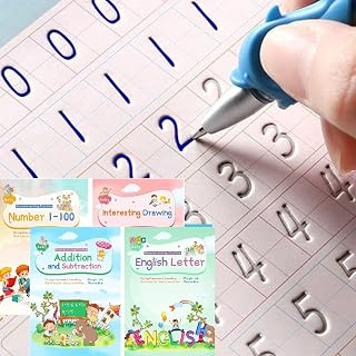 Magical Handwriting Workbooks Handwriting Practice Magic Copybook, Handwriting Aid Magic Pen Reusable Copybook Grooves Template Design for Children (4)