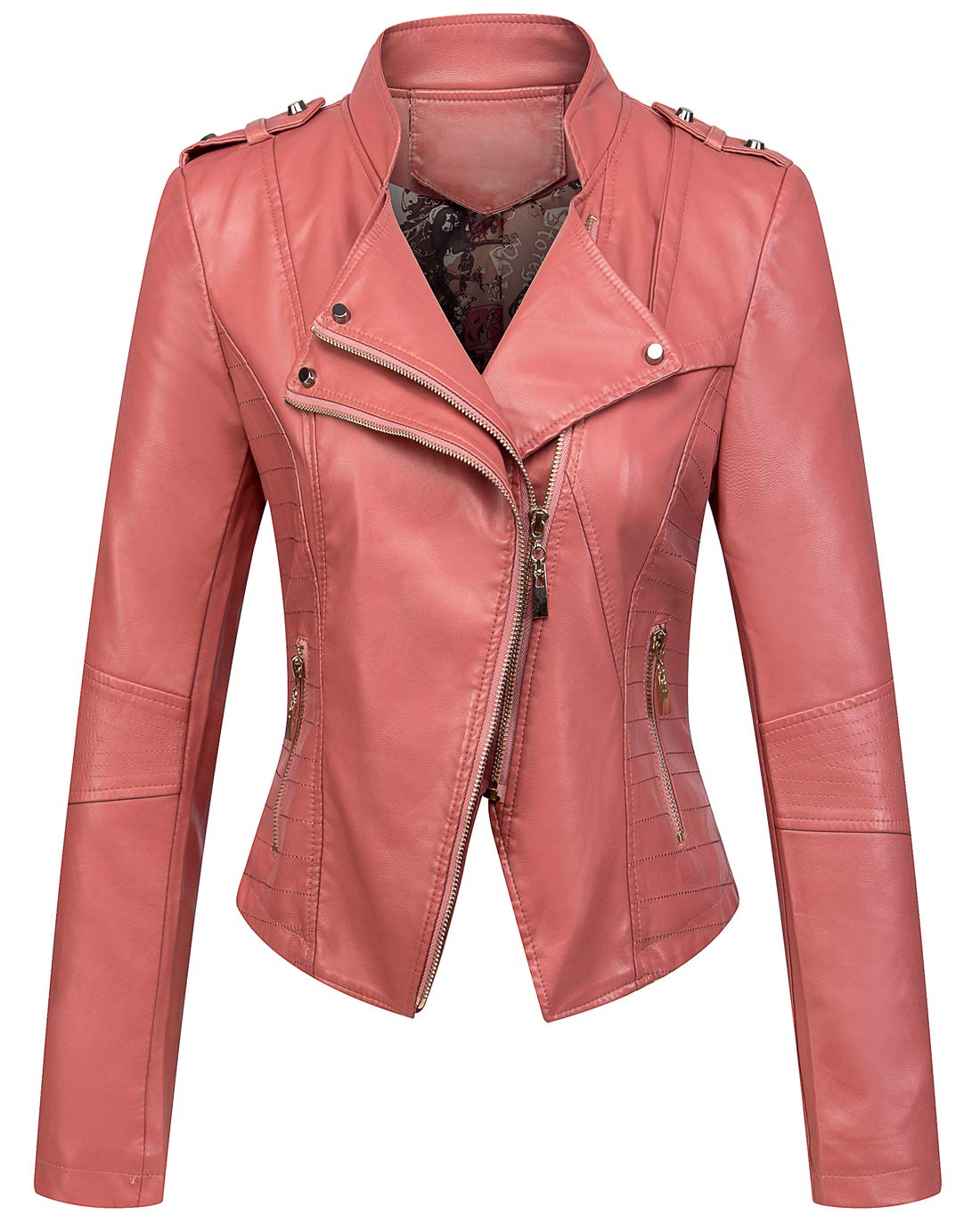 chouyatou Women's Candy Color Asymmetric Zip Slim Faux Leather Cropped Moto Jack