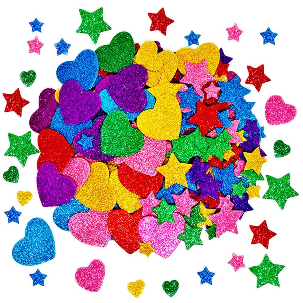 260 Pieces Colorful Glitter Foam Stickers Self Adhesive Stars Mini Heart Shapes 