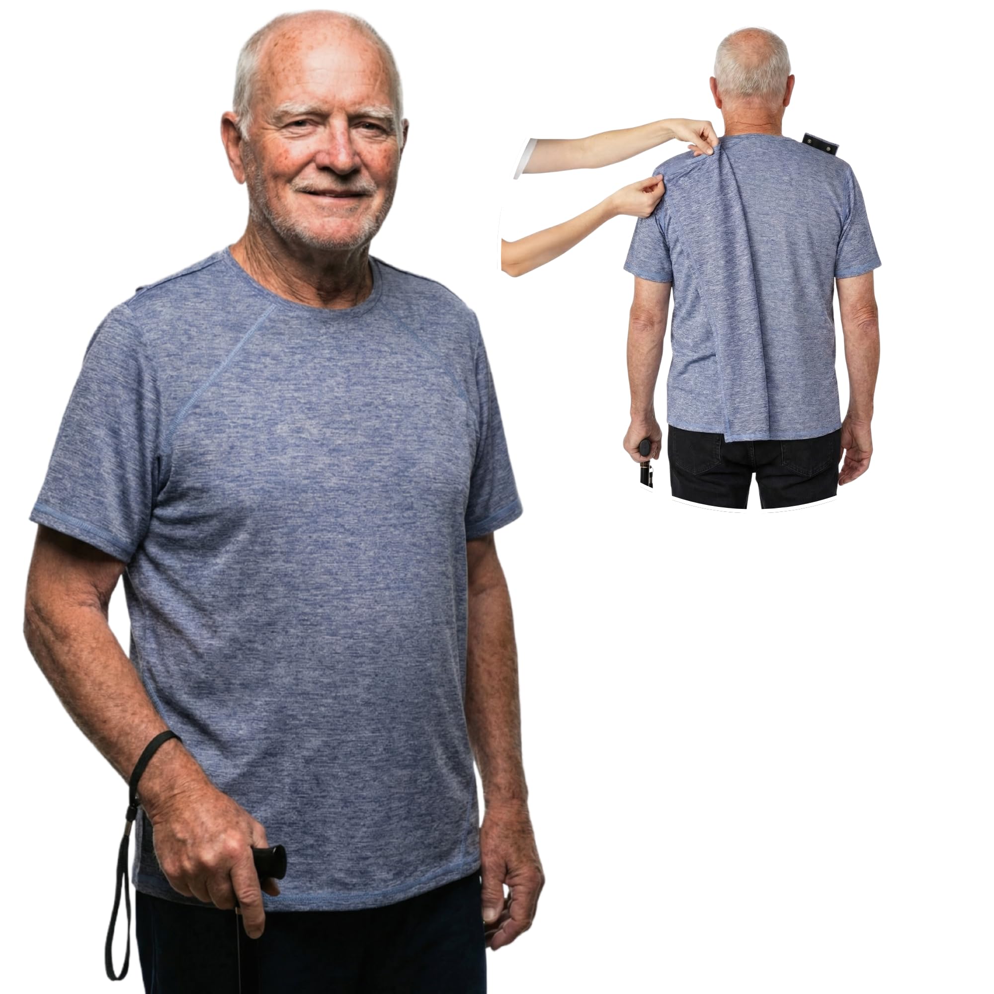 Silverts Men's Adaptive Open Back T-Shirt, Assisted Dressing Active Tee