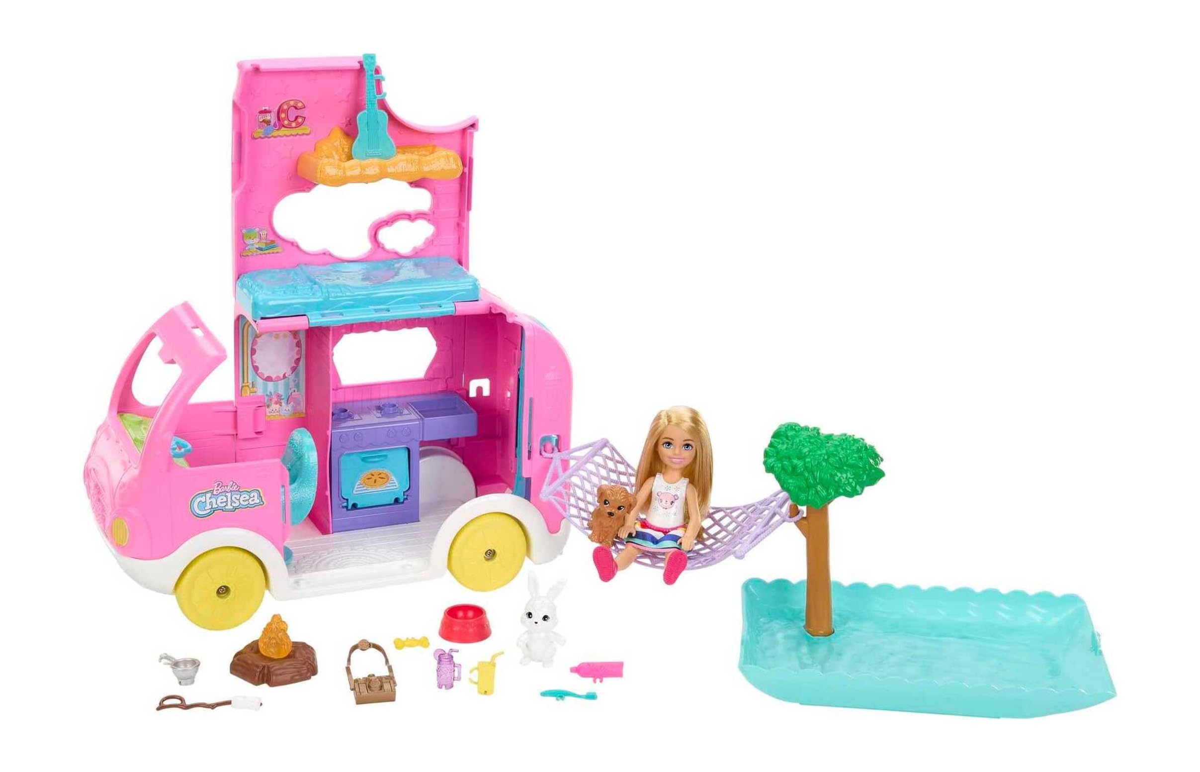 ​Barbie Camper, Chelsea 2-in-1 Playset | Small Doll, 2 Pets & 15 Accessories, Ve